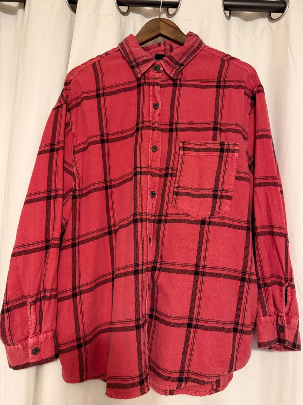 Women’s wild fable Red/Coral and Black Plaid Button-Down Flannel Shirt
